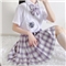 萧遇电竞少女jk制服温柔一刀格裙套装连衣裙中牌制服馆裙子学生校服百褶裙兔姬舍短裙A字裙包臀半身裙夏女 薰衣草格裙+刺绣衬衣+领结#209 M