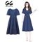 歌诺瑞丝大码女装胖mm连衣裙2020夏装新款文艺宽松显瘦复古休闲气质减龄韩版遮肚子洋气中长裙 蓝色 XL 推荐115-130斤