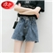 浪莎牛仔裤短裤女高腰热裤显瘦显高外穿韩版a字夏季薄款宽松热裤潮 复古蓝经典款 26