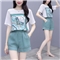 芙萝迪雅 2020新款洋气两件套宽松雪纺上衣配短裤女休闲时尚运动套装女夏 绿色 L
