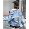 淑蔓婷牛仔外套女春秋2020新款宽松韩版bf百搭学生复古网红刺绣上衣ins 浅蓝色 M