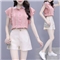 灏尼欧 雪纺衫套装女夏装新款2020年小个子显高洋气减龄休闲短裤子两件套 粉色套装 M