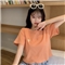 短袖t恤女ins潮网红2020夏季新款韩版修身显瘦体恤纯色纯棉短款上衣秋款 橘色 S