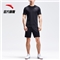 安踏 ANTA 官方旗舰运动套装男健身套装跑步套装足球套两件套短袖短裤套装 基础黑-4 L(男175)