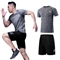 普为特POVIT 运动套装男士健身服夏季运动跑步篮球服吸汗透气速干衣短裤短袖 灰黑两件套 XL码 P-824