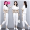 若宸两件套套装女2020夏休闲裤女运动九分时尚束脚裤大码女装冰丝裤子 白色 M