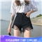 沫澜仟衣黑色破洞牛仔短裤女阔腿宽松高腰显瘦2020夏季薄款潮流时尚加大码胖mma字热裤 黑色 26码