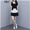 艾珠儿 短裤女2020夏季新款女装休闲运动棉麻两件套大码宽松显瘦阔腿短裤时尚套装女 黑白 短裤套装 M