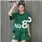 CUWHF 短裤女休闲套装女短裤运动服夏季新款2020时尚胖MM大码短袖T恤两件套潮 绿色 L